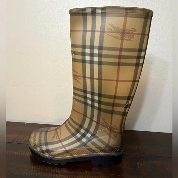 BURBERRY Rain Boots Tall Classic Check Haymarket Women's EUR 38 - Picture 2 of 10